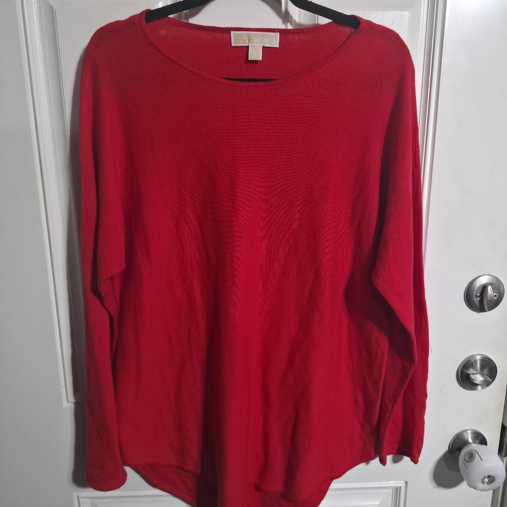 MICHAEL By Michael Kors Red Knit Longsleeve Top Size Large